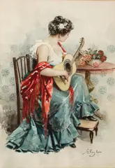 Gabriel Puig Roda, The Flamenco player, watercolor on paper