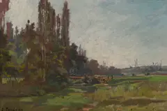 Clovis Frédérick Terraire, A wooded landscape with cattle, oil on canvas