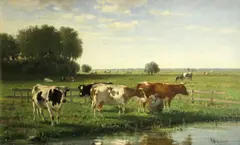 Cornelis Westerbeek, Cattle at pasture, oil on canvas
