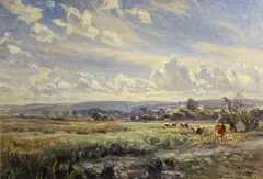 Frederick Whitehead, Meadowland in the Frome Valley, Dorset, oil on canvas