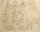 Walter Inglis Anderson, Zinnias and grasshopper, ink on paper