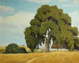 Joseph Hastings Bennett, Oak tree by a country home, oil on canvas