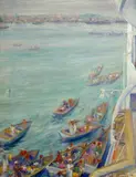 Carl W. Brandien, View from the R.M.S Strathnaver, Colombo, Sri Lanka, 1938, oil on board