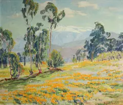 Marie B. Kendall, Evening in the High Sierra (Eucalyptus and flower landscape), oil on canvas