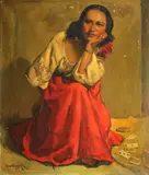Irving Sinclair, Gypsy girl with cards, 1938, oil on canvas