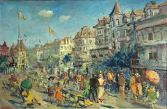Lucien Adrion, Coastal town, oil on canvas