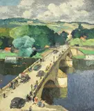 Gaston Balande, Scene with bridge, oil on canvas