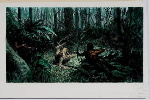 Alton Tobey, Bruce Olson and the Man-killing Motilones, "Peacemaker Among Savages", illustration for [Reader's Digest], July, oil on illustration board