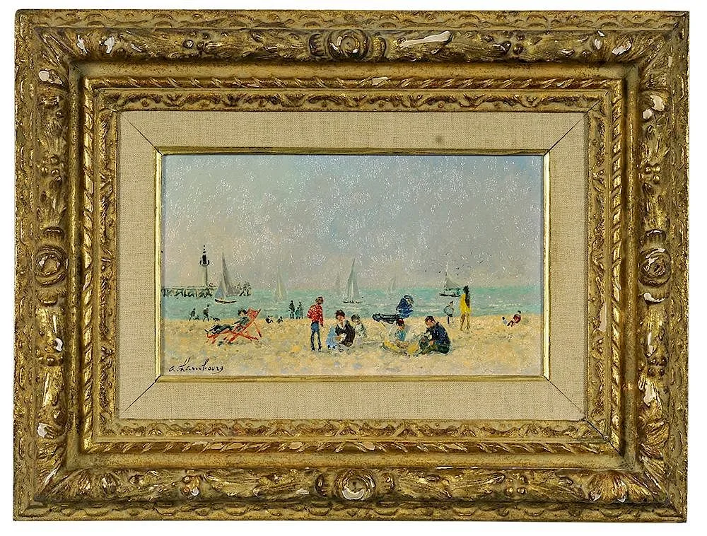 [Sur la plage] by André Hambourg, "a. hambourg" oil on canvas, sold May 2017