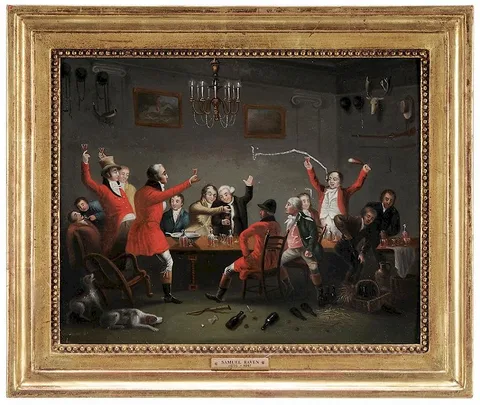 Samuel Raven, Huntsmen Regaling, oil on panel