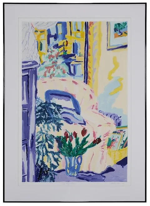 C.M. Hobbs Thayer, Pink Striped Chair, monoprint on paper