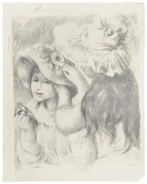 Pierre-Auguste Renoir, Le Chapeau Épinglé, (2e planche), lithograph in gray ink on thin fibrous paper