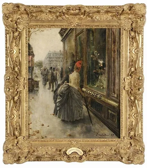 Louis Anet Sabatier, Window Shopping, Paris, 1887, oil on canvas