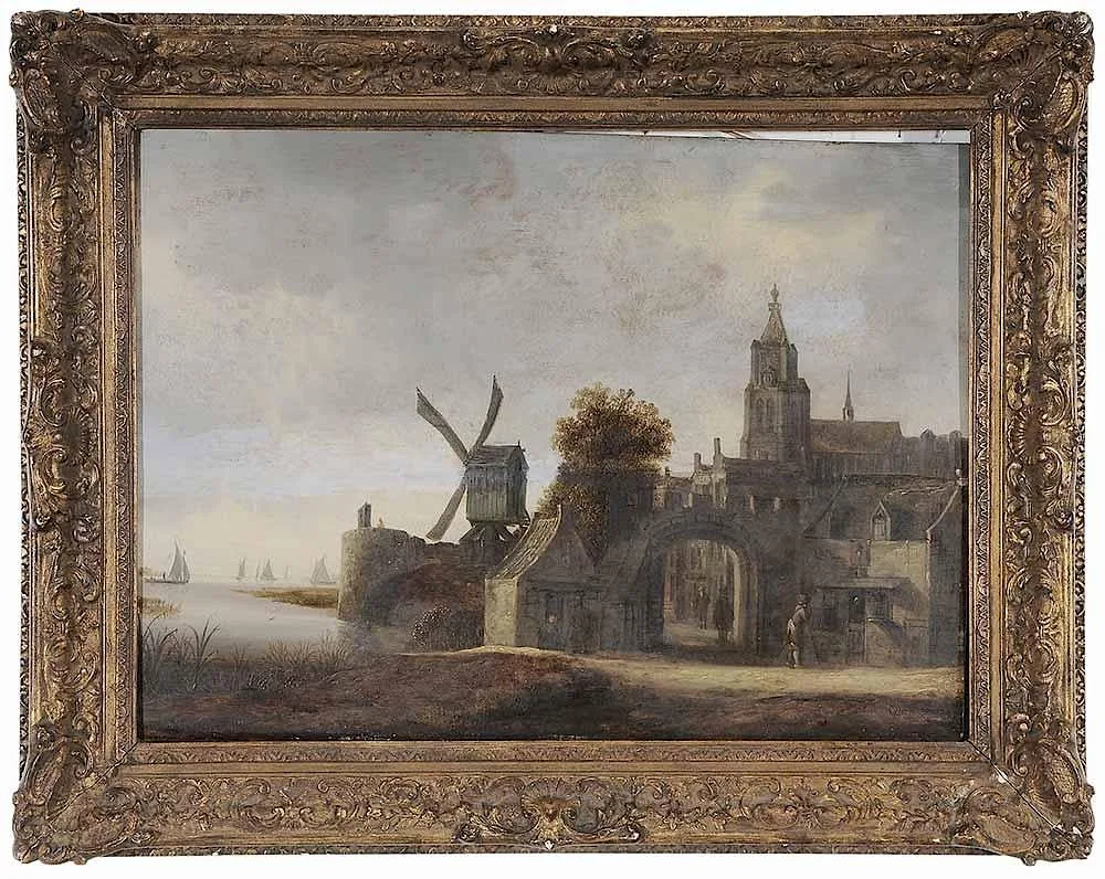 Town View with Windmill by Jacob van Ruisdael, oil on oak panel, sold Mar 2017