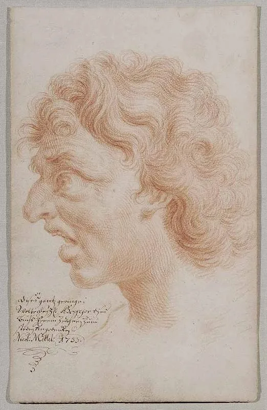 Nikolaus Mettel, Portrait of a Fearful Man, crayon in sepia on laid paper