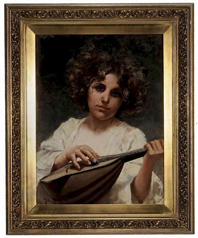 Lute Player by Giuseppe Gelanzè, oil on canvas, sold Mar 2017