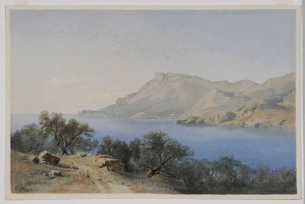 George Loring Brown, Gulf of Monaco at Turbie, 1857, watercolor on paper