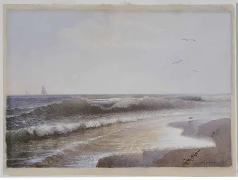 Henry Pember Smith, Coastal Scene with Yachting, 1878, gouache on paper