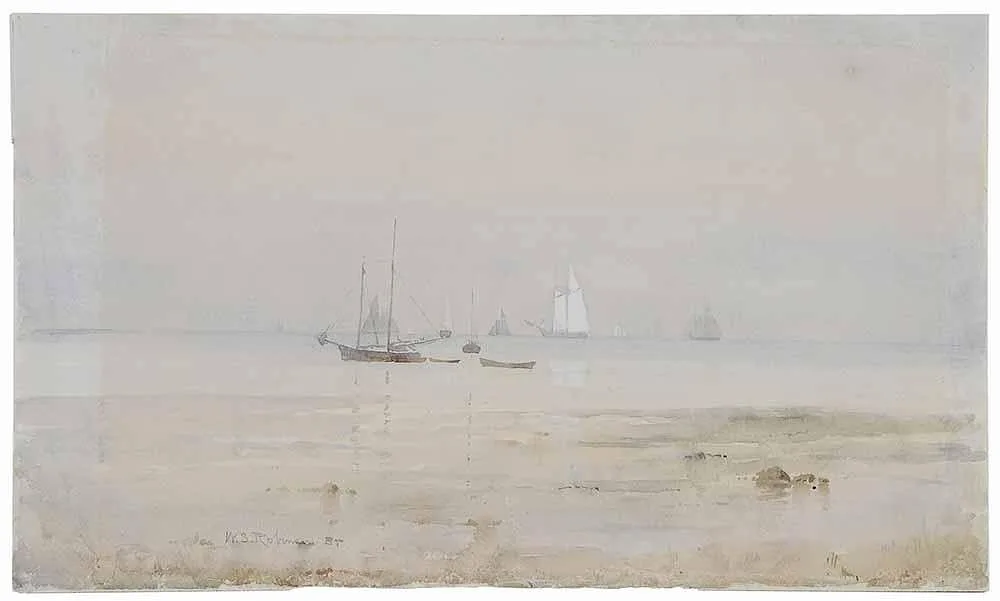 William S. Robinson, Sailboat Harbor, Connecticut, watercolor and bodycolor on paper