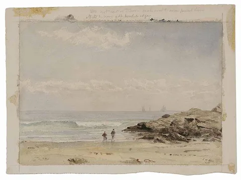 John William Hill, Figures by the Sea, 1859, watercolor on cream paper