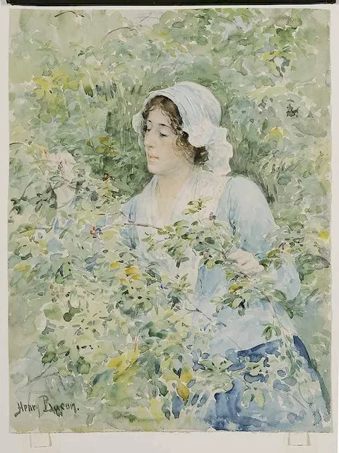 Henry Bacon, Berry Picking, watercolor over pencil on paper