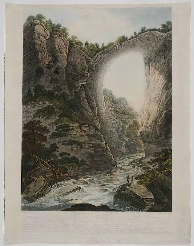 Joseph Constantine Stadler, The Natural Bridge, after William Roberts (British, 1808, hand-colored and color-printed aquatint and engraving on wove paper on watermark "1801"