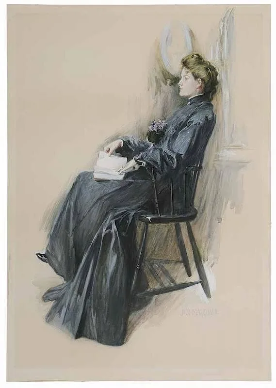 John Norval Marchand, Contemplation, Woman with a Book, watercolor and gouache on watercolor board