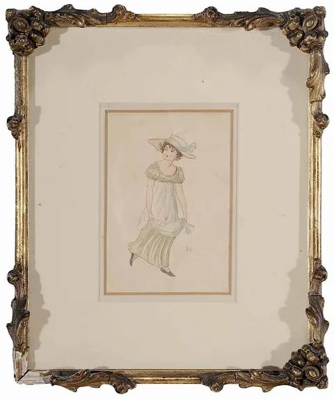 Kate Greenaway, Strolling Woman, watercolor on paper
