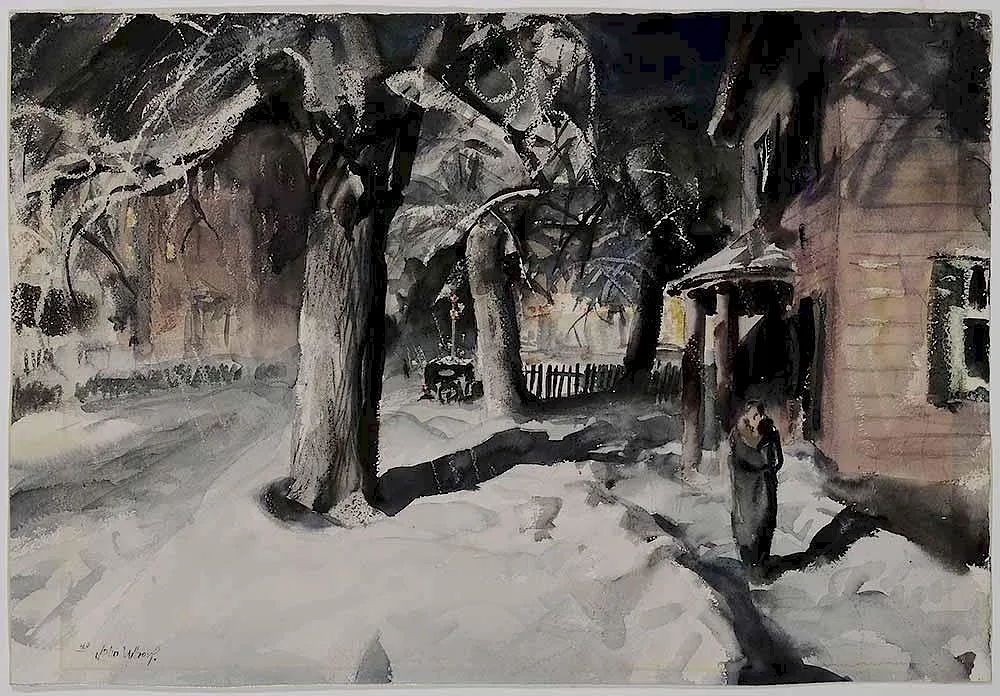John Whorf, Winter Night, mixed media