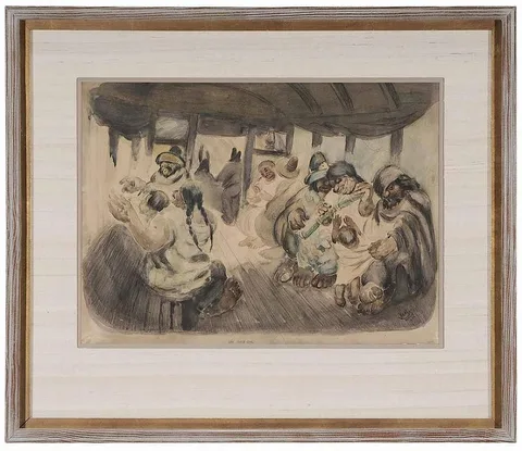 Mexican Riders by Pop Hart, watercolor and conte crayon on paper, sold Mar 2017