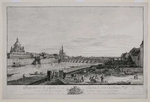 Bernardo Bellotto, [Perspective de la galerie et du Jardin son Excellence Mgr./ Le Compte de Brühl..], 1747, engraving on laid paper with pineapple or cone watermark