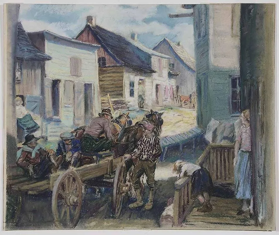 Town Scene by George Hand Wright, pastel on board, sold Mar 2017