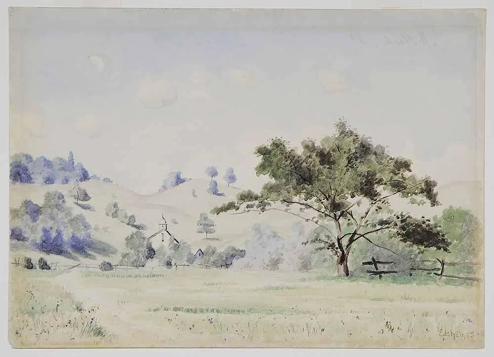 Louis Michel Eilshemius, Farm, Milford, Pennsylvania, watercolor on paper