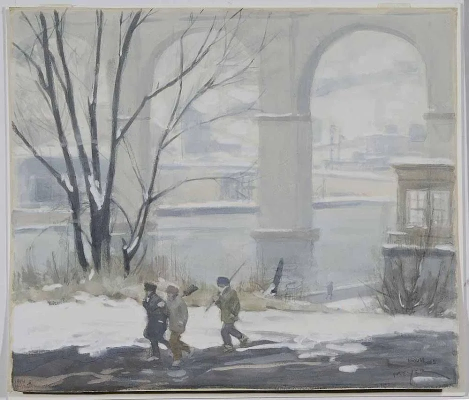 Bridge No. 5, Winter by Emile H. Meyer, 1914, watercolor and gouache on paper, sold Mar 2017