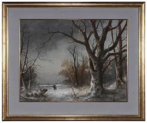 James Northcote, Wood Gatherers in a Winter Landscape, pastel on paper