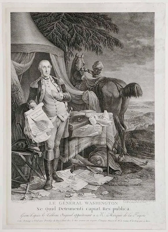 Noël Le Mire, [Le Général Washington. Ne Quid Detriment Capiat Res Publica]. Paris, circa 1780, engraving on paper