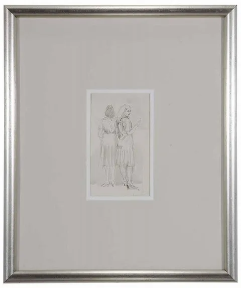 Isabel (Wollf) Bishop, Two Women Standing, ink and ink wash on paper