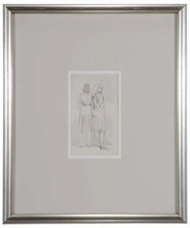 Isabel (Wollf) Bishop, Two Women Standing, ink and ink wash on paper
