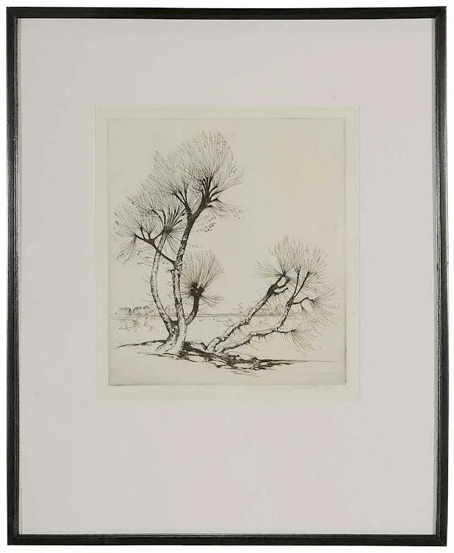 Pollard Willows by Alfred Heber Hutty, 1925, etching on paper, sold Mar 2017