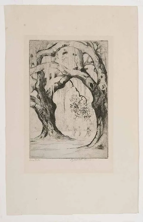 Live Oaks by Elizabeth O'Neill Verner, drypoint etching on paper, sold Mar 2017