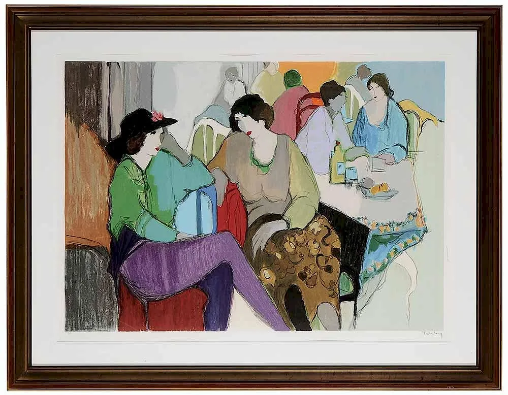 Afternoon Chat by Itzchak Tarkay, serigraph on paper, sold Mar 2017