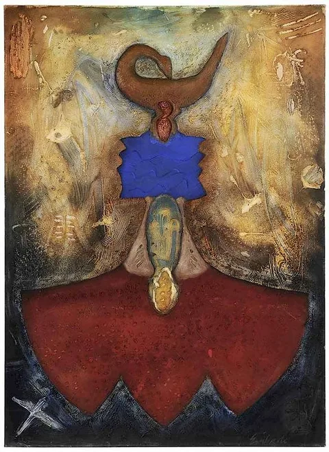 Untitled by Enrico Embroli, circa 2000, mixed media and oil on canvas, sold Mar 2017
