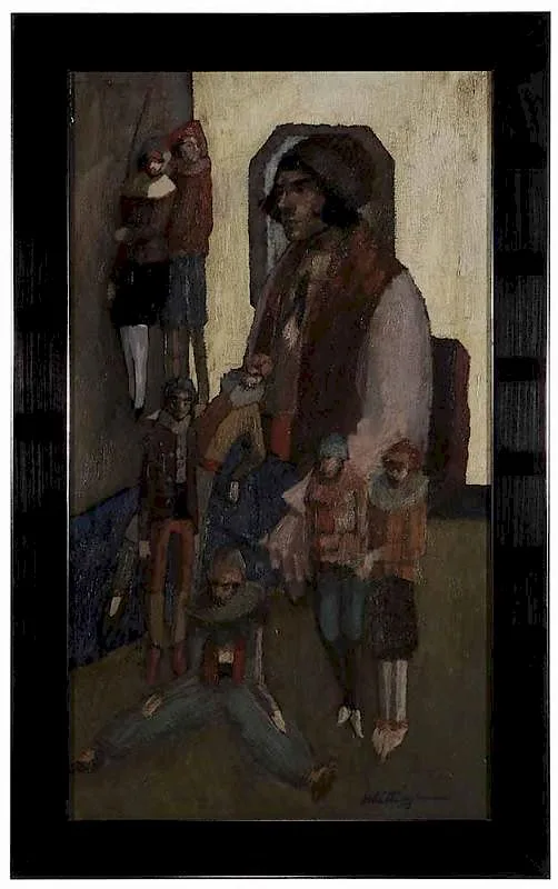 Marionettes by Bonnie Whittingham, oil on fiberboard, offered Mar 2017