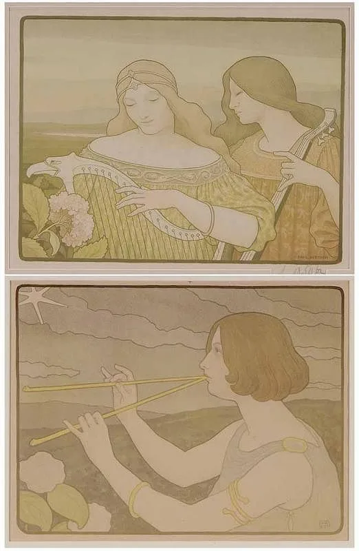 Paul Berthon, Two posters: [Les Pipeaux], 1899, laid down on canvas laid down on mount