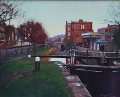 Norman Teeling, Boy On Lock Gate, Oil on board