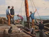 Tony McNally, Loading The Boats, The Island, Oil on canvas