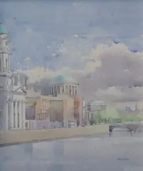 Arthur Gibney, View Of North Dublin Quays, Watercolour