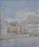 Arthur Gibney, View Of North Dublin Quays, Watercolour