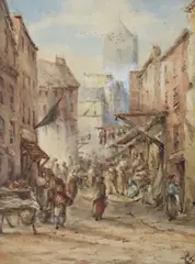 Waller Fox, Dublin City Street, Watercolour