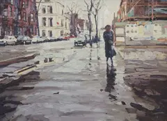 Trevor McElnea, Wet Day Botanic Avenue, Oil on canvas